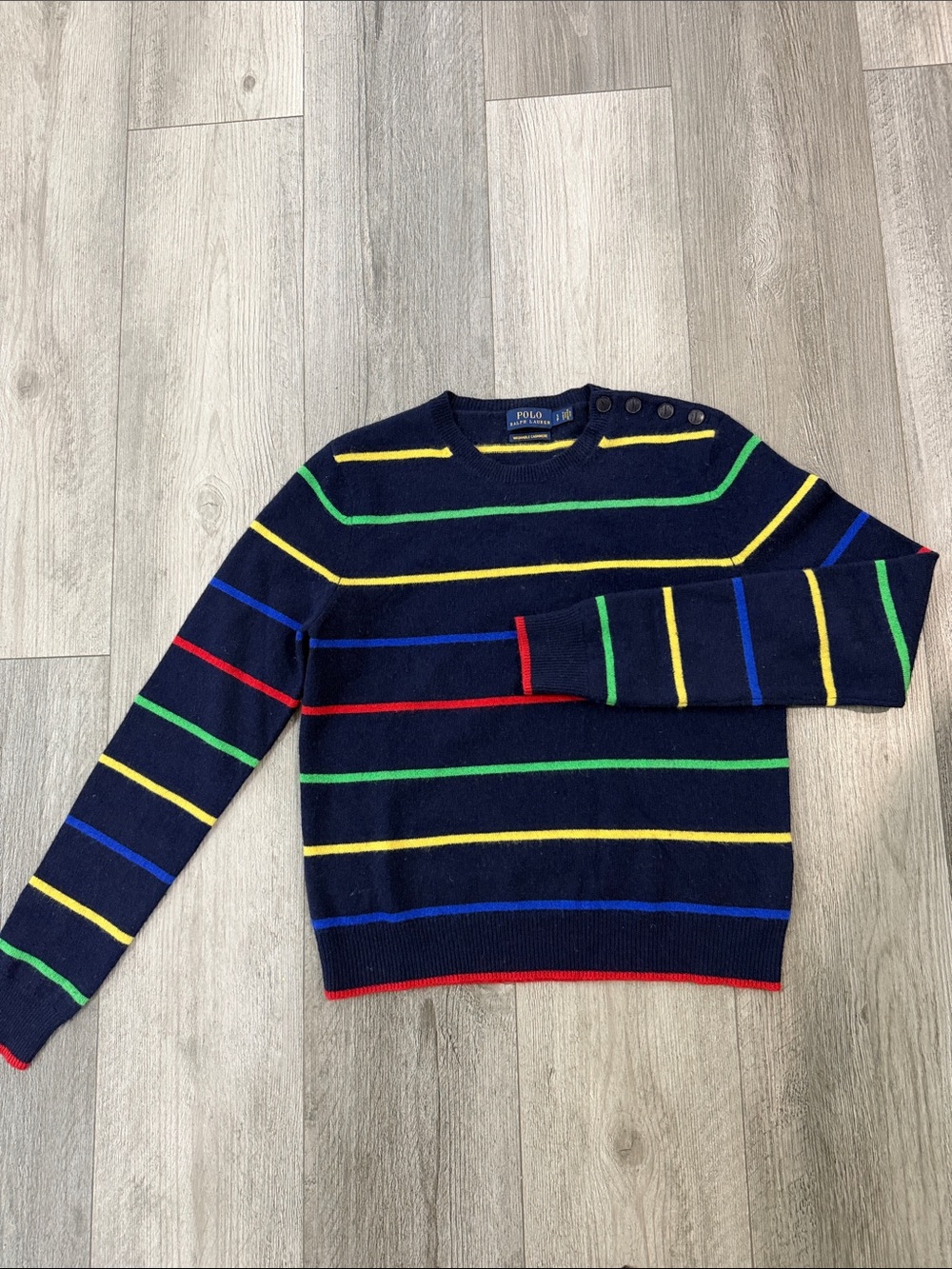 Polo by Ralph Lauren Navy Crewneck Sweater with Multicolor Stripes